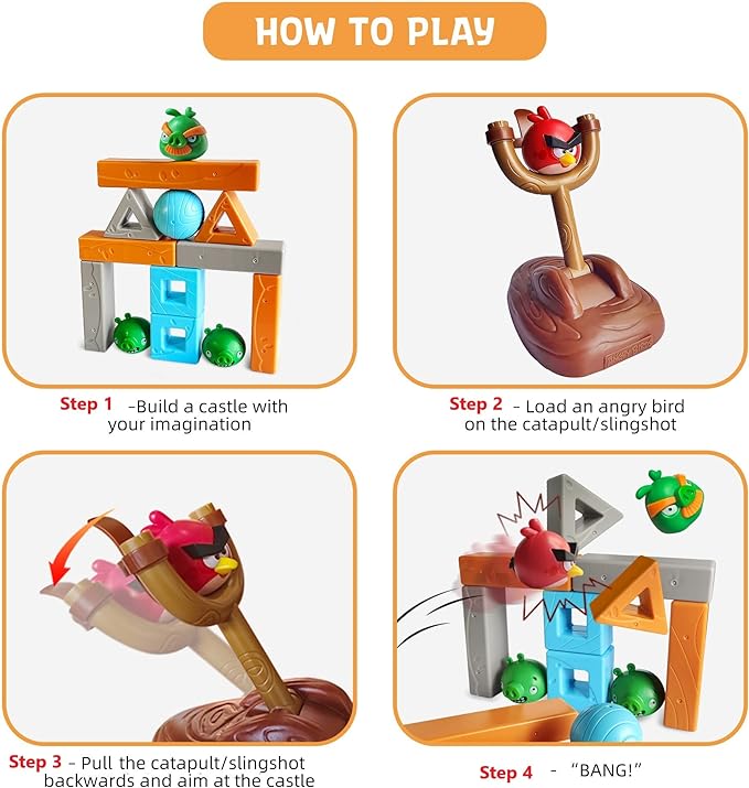 Newly Licensed Angry Birds Toys Playsets Build N’ Launch Construction Brick Assembly Building Blocks Sets Pig City Strike 2 Takedown Space Planet Game Catapult Slingshot Gift Box 20pcs