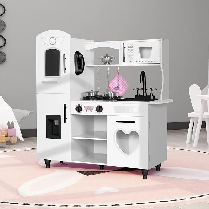TaoHFE Kids Kitchen Playset,White Play Kitchen Sets for Kids Ages 4-8 Boys Gift Girl Toddler Kitchen Set for Kids Kitchen Playset with Lights & Sounds Wooden Toy Kitchen Playset Gift Kids Kitchen Set