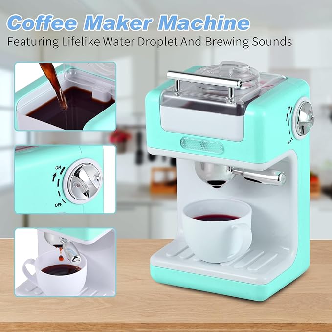 Ehome Kitchen Appliances Toys, Play Kitchen Accessories Set, Pretend Kitchen Toys with Coffee Maker, Mixer, Toaster with Realistic Lights & Sounds, Kids Kitchen Playset for Girls Boys Ages 3-8
