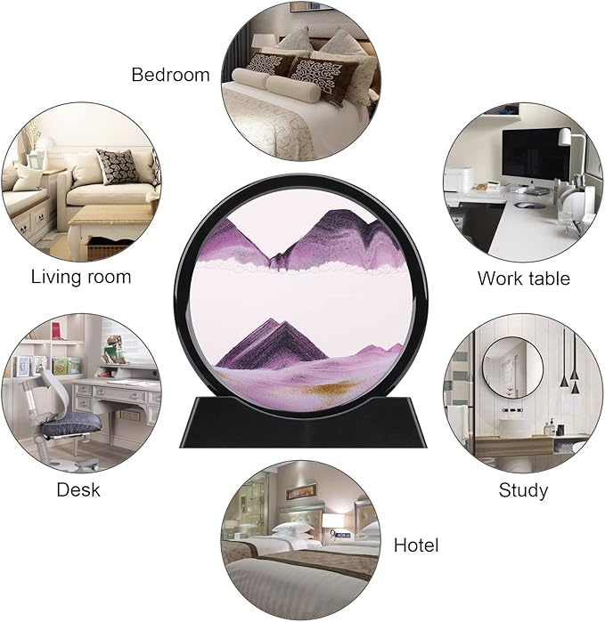 QLKUNLA Moving Sand Art Picture Liquid Motion 3D Deep Sea Sandscape in Motion Display Flowing Sand Frame Relaxing Desktop Home Office Work Decor Art Toys (7 inch, Purple)