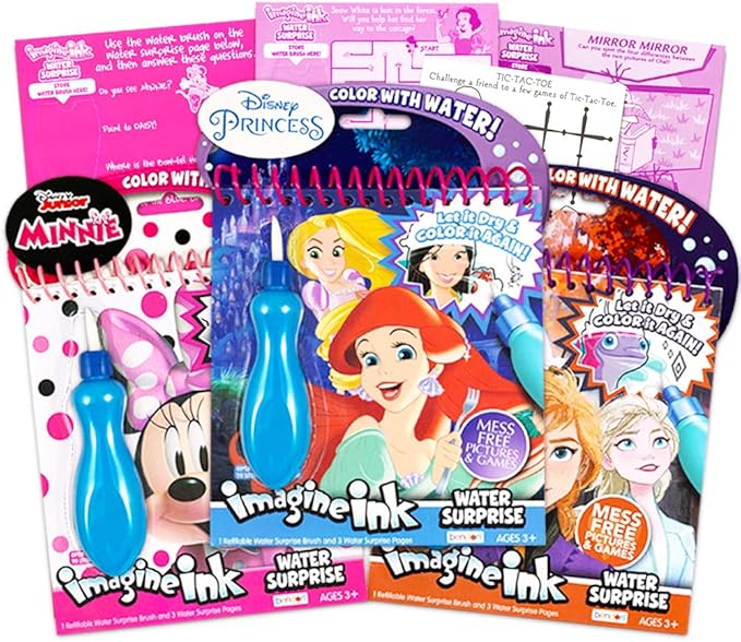 Disney Princess Paint with Water Super Set for Girls Kids Bundle ~ 3 Deluxe Paint Books with Water Surprise Brushes (Featuring Disney Princess, Disney Frozen, and Minnie Mouse)