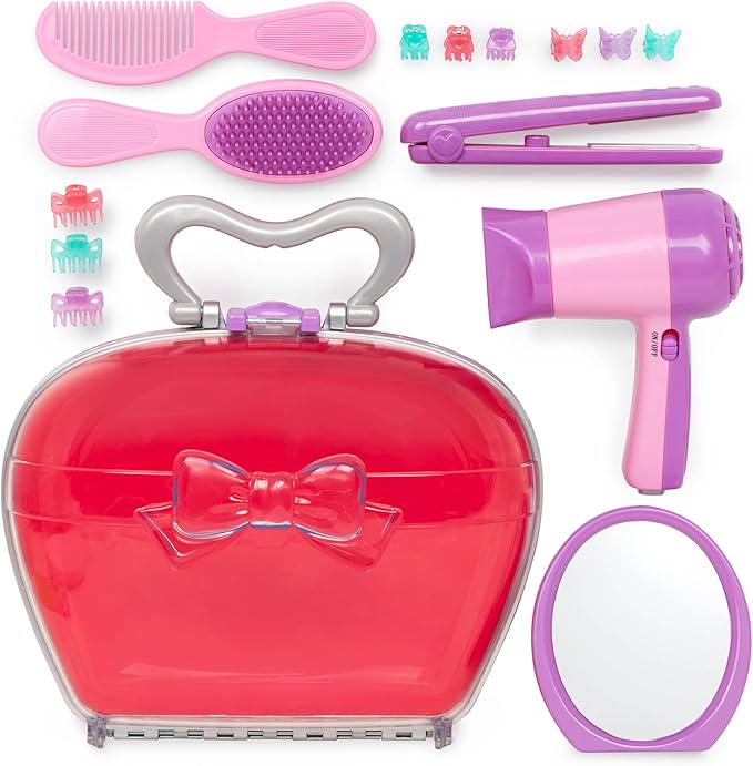 Battat- Play Circle- Hair Dryer With Sounds & Air – Carrying Case – Salon Accessories- Pretend Play Toys- Beauty Shop- 3 years + (15 Pieces)