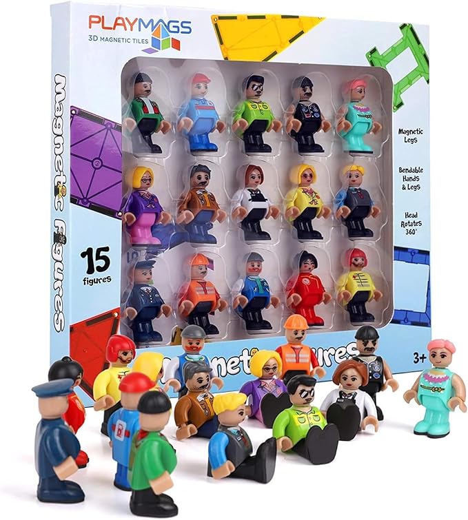 Playmags Magnetic Figures Community Set of 15 Pieces - Play People Perfect for Magnetic Tiles Building Blocks - STEM Learning Toys Children – Magnet Tiles Expansion Accessories Pack (Styles May Vary)