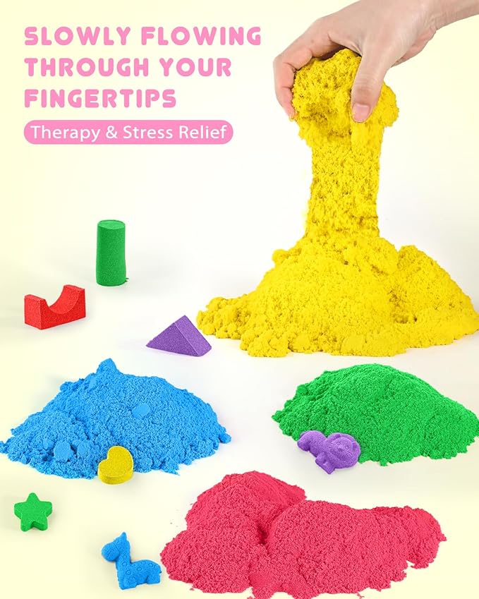 Play Sand with 6 Colored Sands of 11lbs, Including a Sand Tray with Lid - Sensory Toy Kits and Sand Art Kits for Kids (Pink Tray)