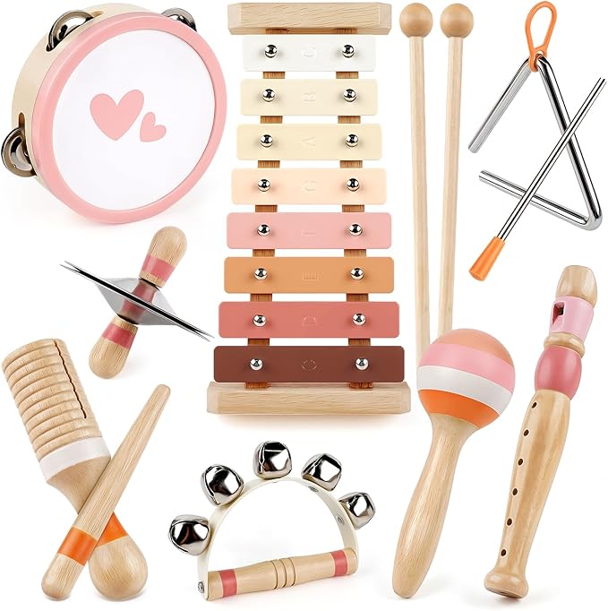 Vanplay Musical Toy for Toddlers 1-3, One 1st Birthday Gifts for Girl 1-2, Wooden Montessori Toy for 2 3 Year Old, Musical Instruments with Xylophone/Drum for Baby Preschool Educational 18+ Months