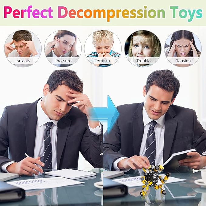 Transformable Fidget Spinners 32 Pcs for Kids and Adults Stress Relief Sensory Toys for Boys and Girls Fingertip Gyros for ADHD Autism for Kids Easter Basket Stuffers Gifts (Fingertoy-32pc)