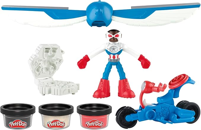 Play-Doh Marvel Captain America Moto-Slicer Playset with Bendy Action Figure, 3 Accessories, Imagination Toys for Kids 4 Years & Up
