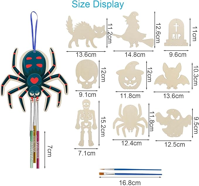 9 Pack Halloween Wind Chime Kit for Kids,Halloween Craft Kits Wooden Wind Chime Decorative Hanging Ornaments DIY Painting Craft for Boys Girls Family Activities Halloween Party Supplies