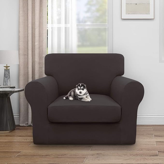 Easy-Going 100% Dual Waterproof Chair Cover Stretch Soft Couch Cover for Dogs, Sofa Slipcover for 1 Separate Cushion Couch Leakproof Furniture Protector for Kids, Pets Chocolate