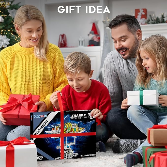 Mechanical Shark Building Set with LED Light, 687 PCS Movable Ocean Animal with Display Stand, Sea Fish Building Block Toy, Home Decor Gift for Adults Teens Kids Boys Ages 12+