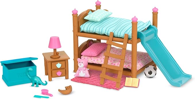 Li'l Woodzeez Bunk Beds Playset – Miniature Bedroom Furniture and Accessories – 18pc Toy Set with Bed, Toys, Book, and More – Gifts for Kids Age 3+