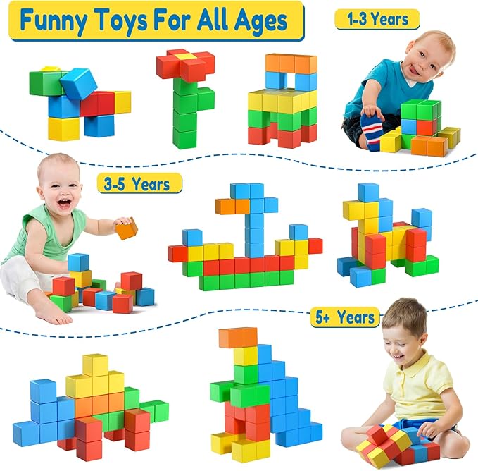 Magnetic Blocks,1.42 inch 32pcs Large Magnetic Building Block for Toddlers 3 4 5 6 7 8 Year Old Boys Girls Color Magnetic Cubes Learning Toys for Kids 1-3 Sensory Toys Age 4-8 Gift