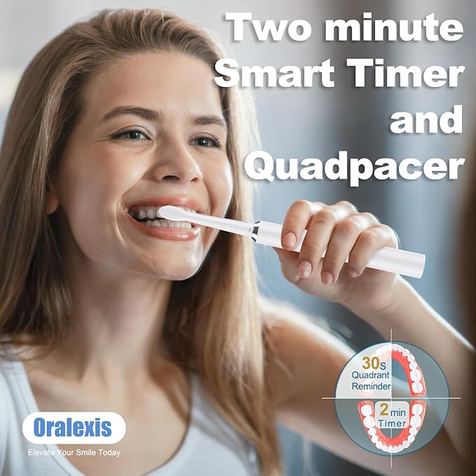 Electric Toothbrush for Adults and Kids, with Tongue Scraper and 8 Brush Heads, One Fast Charge Last 120 Days, 40000 VPM Deep Clean, Sonic Travel Toothbrush - White