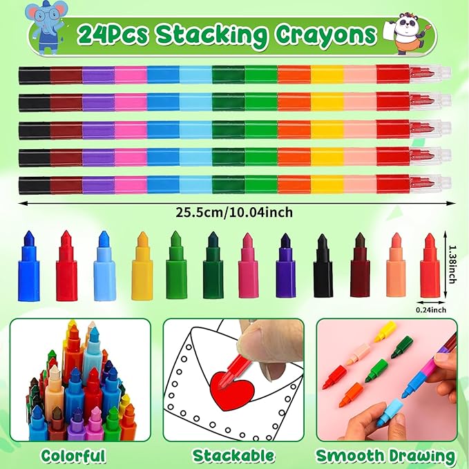 Lionoble 24Pcs Jungle Safari Animals Coloring Books for Kids with 24 Stacking Crayons Mini Coloring Book Party Favors Bulk Gifts Small Activity Books for Birthday Party Goodie Bags Stuffer Classroom