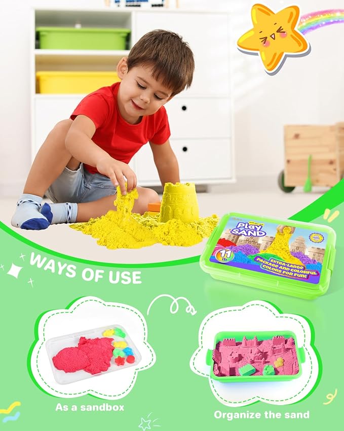 Play Sand Kit for Sandbox 11lb Oversized Package Magic Sand Bulk Sensory Sand Kit for Kids Boys and Girls (Green Tray)
