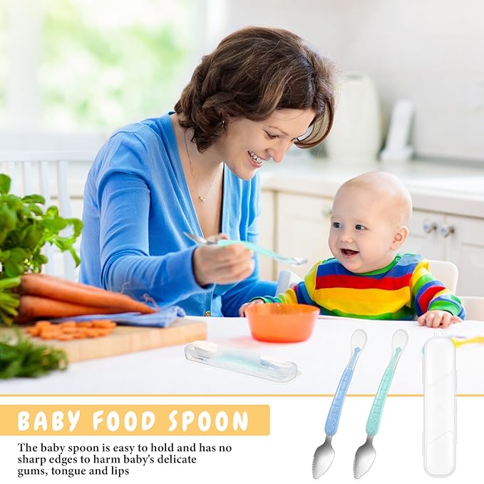 Lallisa 2 Pcs Double Head Baby Silicone Food Spoon Baby Fruit Scraping Mud Spoon Soft Feeding Food Scraper for Infants Fruit Feeding (Cyan and Blue)