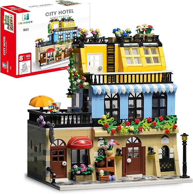 ENJBRICK Flowers City Hotel House Building Kit for Adutls, Creator Building Toy Set with Apartmant and Shops for Girls and Adults 1464 pcs