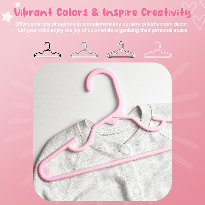 HOUSE DAY Premium Baby Hangers 20 Pack, 11 Inch Kids Plastic Hangers Pink, Slim Childrens Hangers for Infant, Toddler, and Child Clothes, Durable Baby Clothes Hangers for Closet