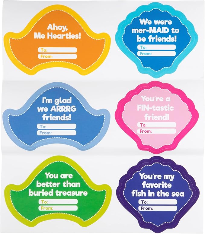 Valentines Cards for Kids Classroom -Mermaid & Pirate Wood Painting Kits (24ct)-Great Valentine's Day Gifts for Kids School Exchange -Each Valentine has Craft, Paints, Brush & Sticker for Boys & Girls