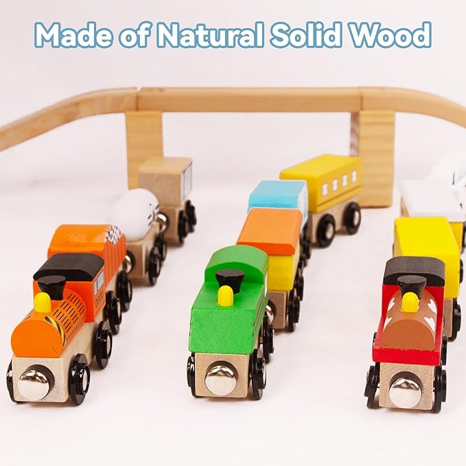 Wooden Train Sets for Toddlers, 12Pcs Train Toy Magnetic Sets Fits Brio, Thomas, Melissa and Doug, Kids for Boys Girls 3 4 5 Years Old
