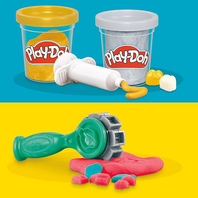 Play-Doh Drill 'n Fill Dentist Toy for Kids 3 Years and Up with Cavity and Metallic Colored Modeling Compound, 10 Tools, 8 Total Cans, 2 Ounces Each, Non-Toxic, Assorted Colors