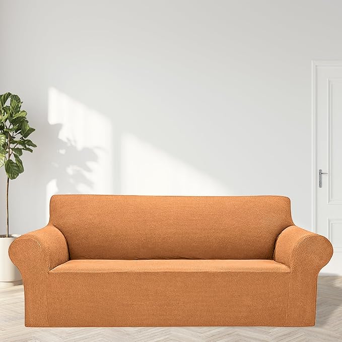 2025 New Stretch Oversized Sofa Slipcovers Couch Sofa Cover for 4 Seater Furniture Protector Covers with Elastic Bottom Jacquard Fabric Small Checks for Pets, Kids - Golden