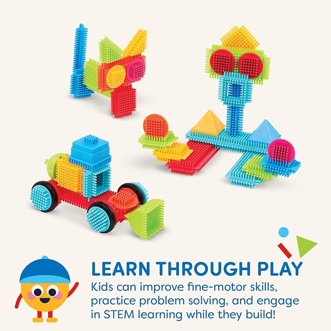 Battat- Bristle Blocks- STEM Interlocking Building Blocks- 50 pc Playset- Reusable Carry Case - Developmental Toys for Toddlers & Kids- Basic Builder Case- 2 Years +