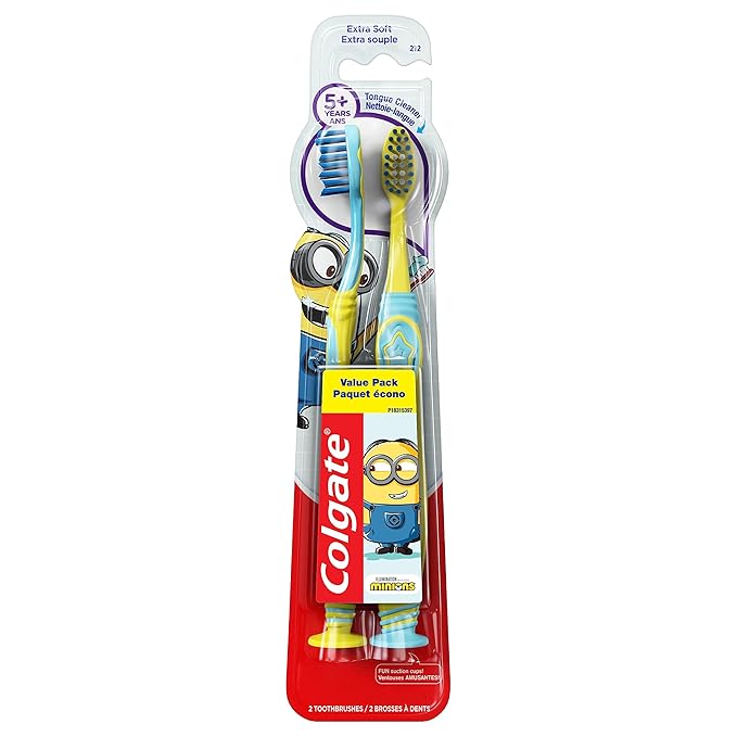 Colgate Kids , Minions, Extra Soft Toothbrush with Suction Cup, 2 Pack
