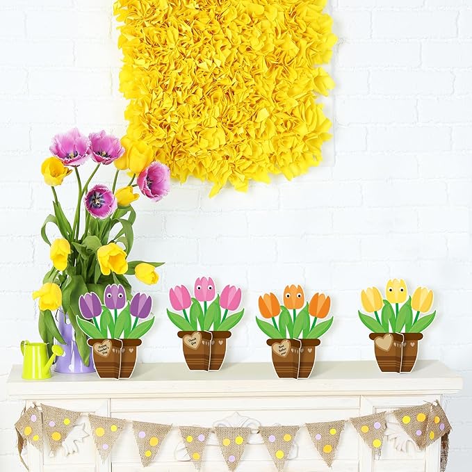 WATINC 28 Pack Tulips Flower Craft Kit, Make Your Tulips Craft Appreciation Gift with Greeting Tags, DIY Thankful Flowers Decor for Home School Party Classroom Art Activitie