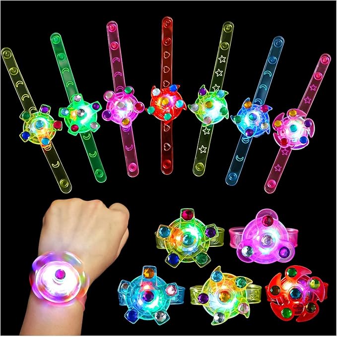 WELLVO 32 Pack LED Light Up Fidget Spinner Bracelets Party Favors For Kids 4-8 8-12, Glow in The Dark Party Supplies, Birthday Gifts, Treasure Box Toys for Classroom, Pinata Goodie Bags Stuffers