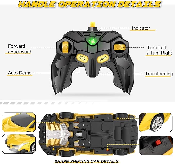 Transform Remote Control Car Toy for Kids 4 5 6 7 8, Remote Control Car for Boys 4-7, Transform Cars for Boys 4-6, Toy Car 5 Year Old Boy, Toys for 3 4 5 6 7 8 9 10 11 12 Years Old Boy
