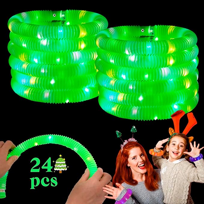 Light Up Glow Necklaces Bracelets Party Favors Accessories for Toddlers, Glow Sticks Pop Tubes for kids, Glow Birthday Camping Wedding Party Supplies Decorations for Boys Girls (Green 24 pack)