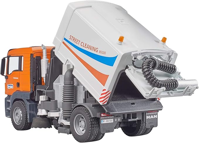 Bruder Toys - Commercial Realistic MAN TGS Street Sweeper Truck with Open-able Doors, Adjustable Brushes, and Flexible Hose - Ages 4+
