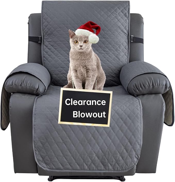 XINEAGE Water Resistant Recliner Cover, Nonslip Recliner Chair Covers for Reclining Chair with Pockets, Quilted Thick Recliner Slipcovers for Pets and Kids (Recliner Chair, Dark Gray)