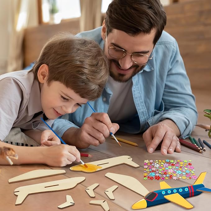 Fennoral 12 Pack Wooden Airplane Craft for Kids Make Your Own 3D Airplane kit for Boys Girls DIY Paint Wood Planes for School Art Activity Kids Birthday Gifts