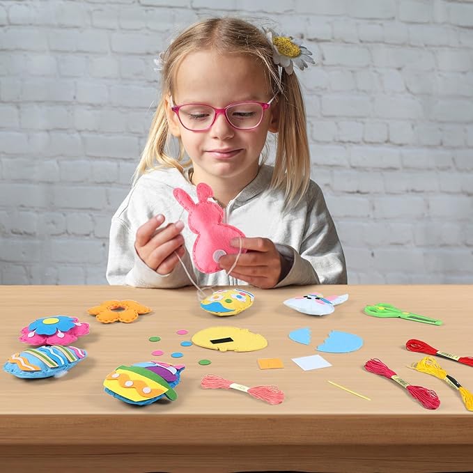 ZOIIWA 16 Sets Easter Felt Craft Kit Art and Crafts for Kids Egg Rabbit Sewing Kit Easter Craft DIY Kit for Beginners Easter Party Favors for Family School Classroom Party Supplies for Boys and Girls