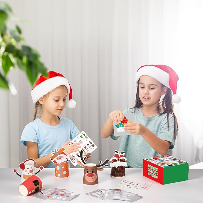 ZOIIWA 16 Pack Christmas Arts and Crafts Create Your Own Christmas Crafts Using Cups Christmas Theme Craft DIY Kit Xmas Holiday Paper Cup Art Kit Xmas Art Supplies