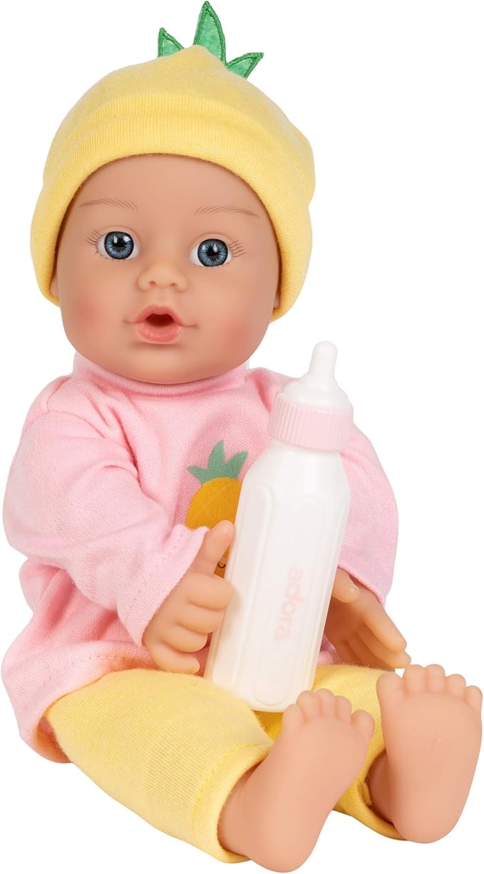 ADORA 11" Soft Cuddly Baby Doll with Blue Eyes, Blonde Hair, Bottle, Beanie, Pink/Yellow - Amazon Exclusive