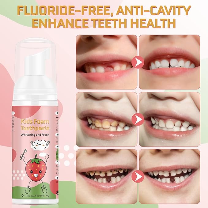 Kids Foam Toothpaste - Blueberry + Strawberry Flavor, Safe and Effective for Cleaning Teeth, Suitable for Children, 2 Pack