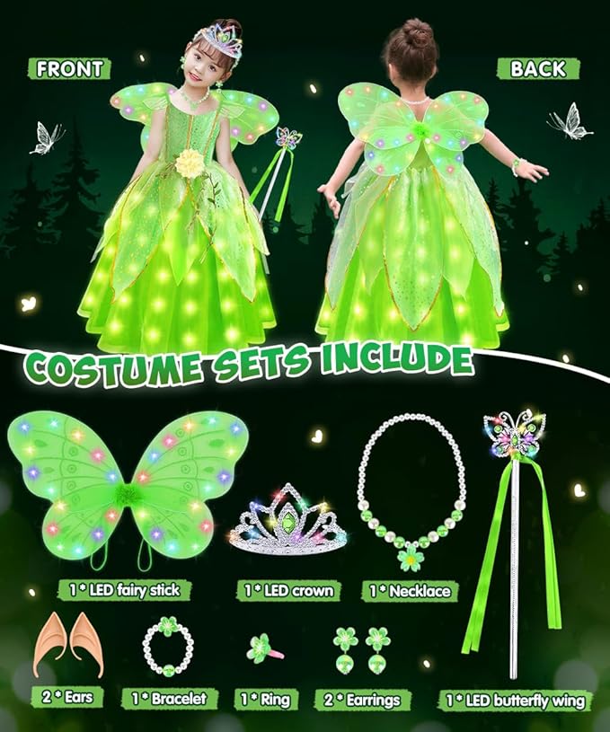 TOLOYE Princess Dress Up for Girls, Princess Costume for Girls Light Up with Accessories for Halloween Carnival Cospaly
