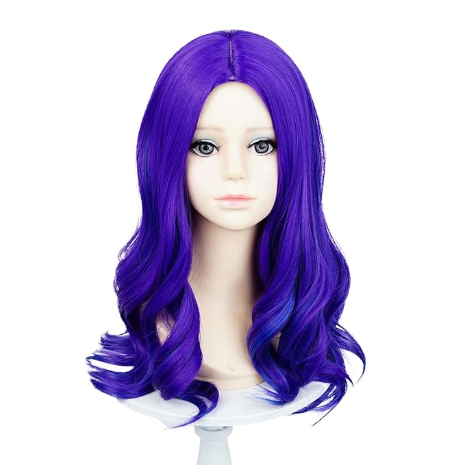 Probeauty Purple Wavy Wig for Girls Kids, Long Curly Costume Wig for Child Halloween Cosplay Birthday Party