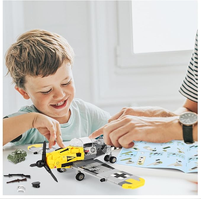 TOY PLAYER BF-109 Fighter Jet Plane Jet Building Set - Compatible with LEG0 7 Year Old boy, Military Airplanes Model, Gift for Boys Age 6 7 8 9 10 11 12 and WW2 Military SetCollectors & Enthusiasts