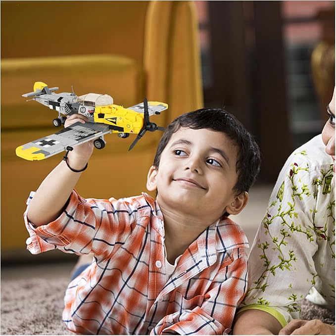 TOY PLAYER BF-109 Fighter Jet Plane Jet Building Set - Compatible with LEG0 7 Year Old boy, Military Airplanes Model, Gift for Boys Age 6 7 8 9 10 11 12 and WW2 Military SetCollectors & Enthusiasts