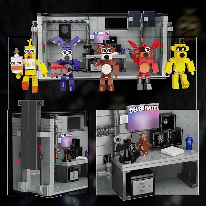 Five Nights Security Room Action Figure Building Block Set, 5 in 1 Monster with Stage Horror Game Toys, Compatible with Lego, Suitable for Fans Boys Girls Stage Halloween (545 PCS)
