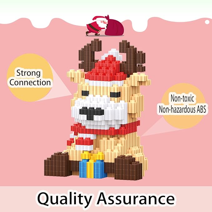 Christmas Building Blocks Reindeer Compatible for Lego Christmas Micro Blocks Stacking New Toys Holiday Present Box New Year Birthday Gifts for Kids 6-12 Years Old (Deer)