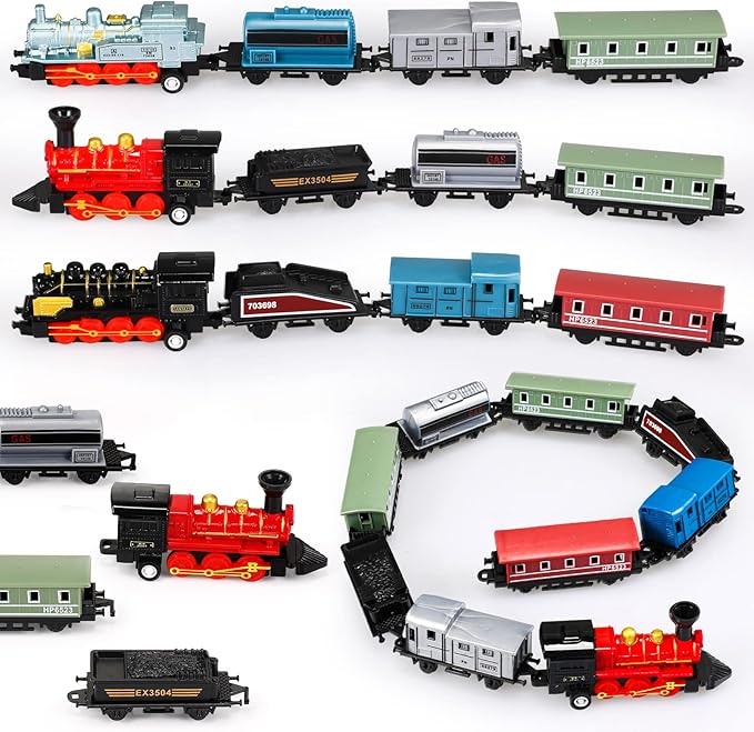 Hanaive 3 Sets Train Toys Mini Simulation Steam Toys Small Retro Steam Train Model Pull Back Set Diecast Locomotive Model Set for Boys and Girls Gifts Birthday Party Favor School Reward Gifts