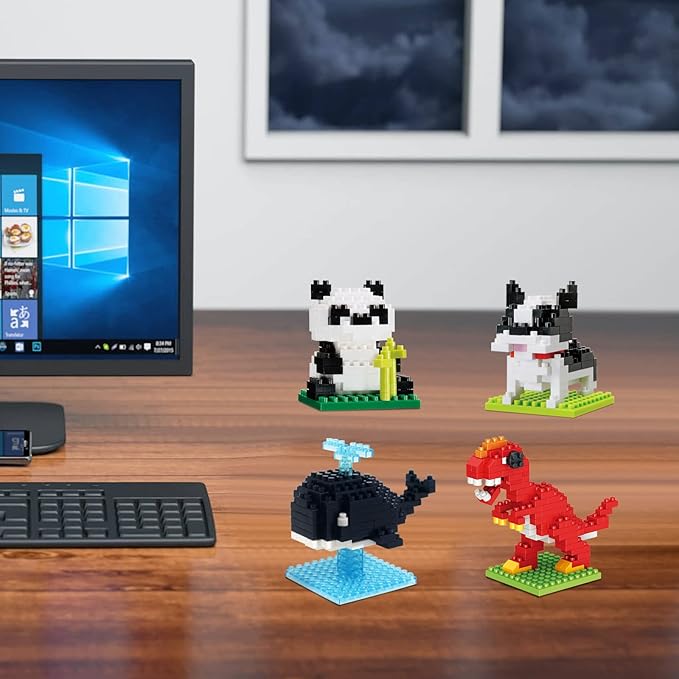 Animals Building Sets, Party Favor for Kids Small Toy Prizes, Dinosaur Whale Bulldog Panda Model Building Blocks, Birthday Party Favor Valentines Gifts for Kids Class Prize