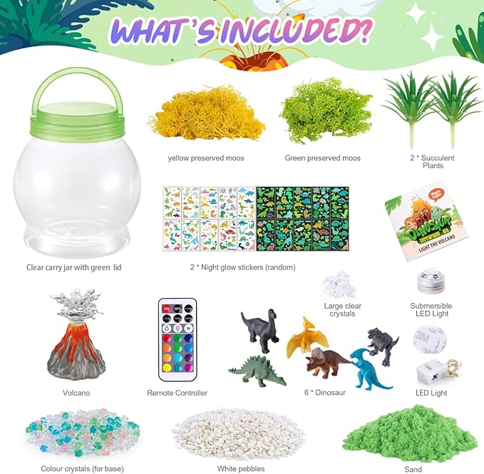 Light Up Dinosaur Terrarium Kit for Kids, Dinosaur Birthday Gift for Boys Ages 5 6 7 8-12 Year Old, DIY Unicorn Arts & Crafts Toys for Boys (Dinosaur)