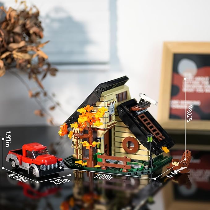 ENJBRICK A Frame Cabin City House Building Set for Adutls,Friends Autumn House Building Toys for Girls 8-14 Years Up 696 pcs