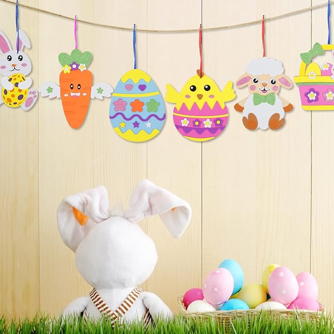 Fennoral 12 Pack Easter Craft Kit for Kids Make You Own Easter Foam Stickers Ornament DIY Easter Arts and Crafts for Easter Party Supplies Easter Decoration
